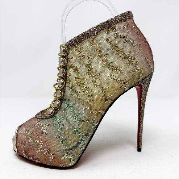 Christian Louboutin Top Top Glitter Lace Up Booties Size 37 - Picture 9 of 12